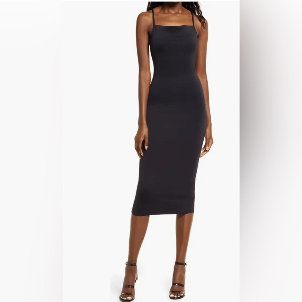 Good American Spaghetti Scuba Midi Dress in Black / Size 4/ new with tags